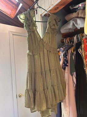 Francesca's Collections Olive Green Ruffle Tiered Mini Dress